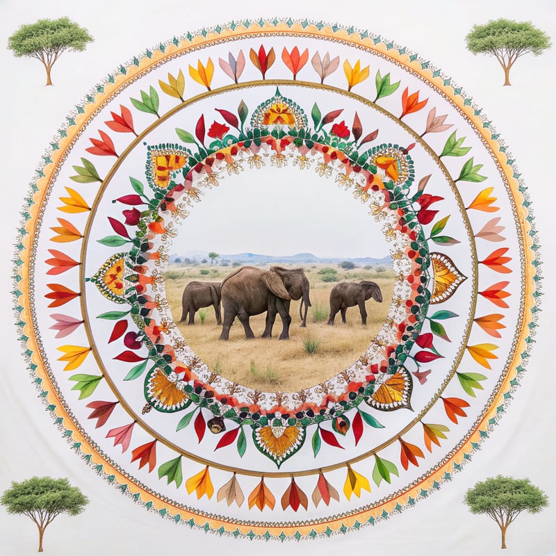 Centered Elegant Elephants Landscape