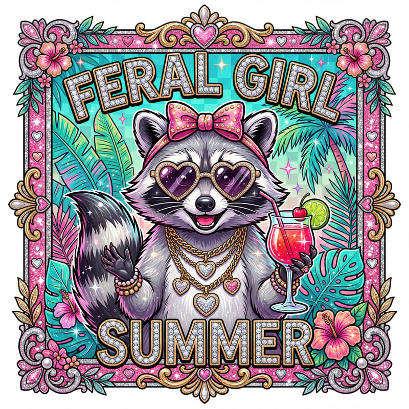 Stylized Raccoon Summer Illustration