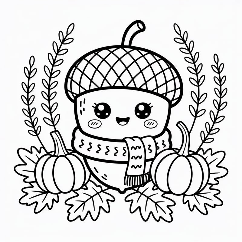 Kawaii Acorn Line Art Illustration