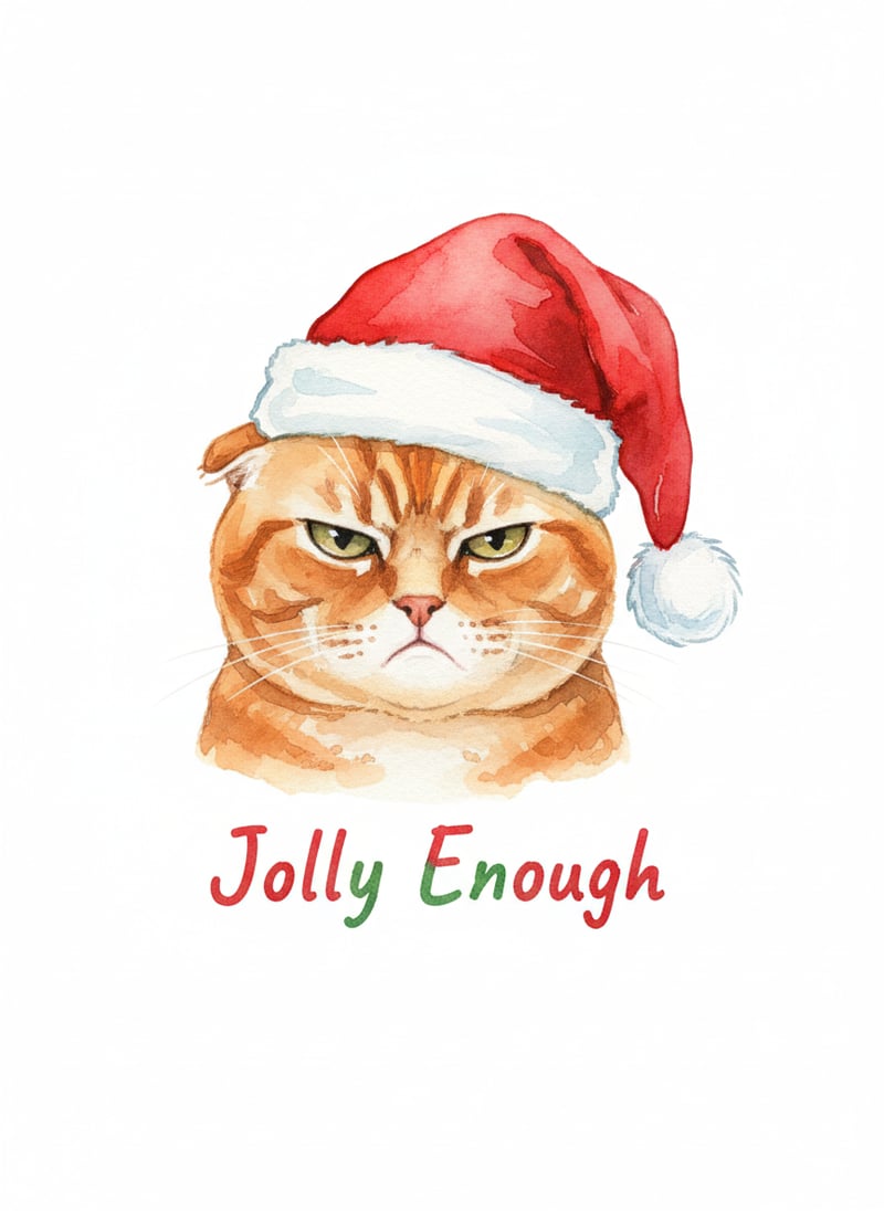 Watercolor Santa Hat on Grumpy Cat