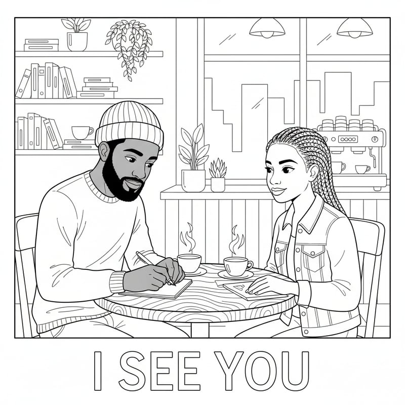 Black and White Coffee Shop Illustration