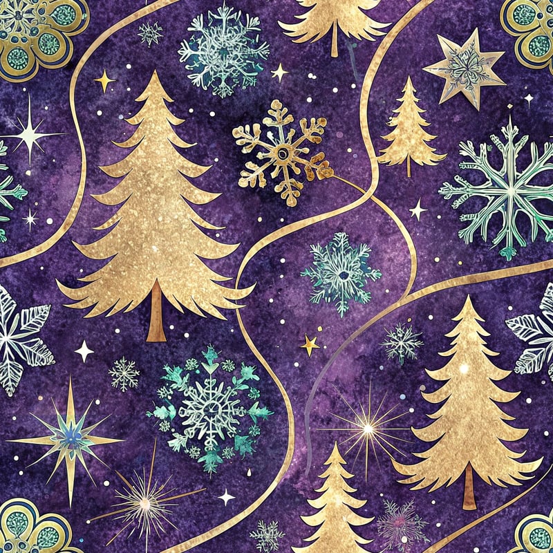 Opalescent Snowflakes and Golden Trees Pattern