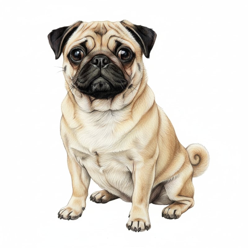 Realistic Fawn Pug Colored Pencil Drawing
