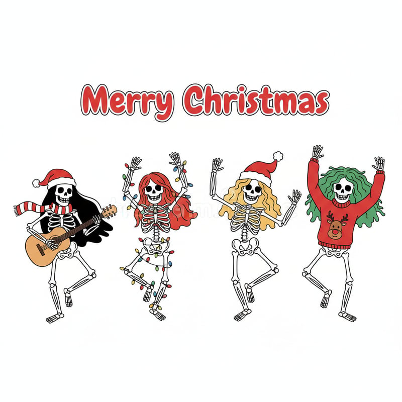 Festive Dancing Skeletons Illustration