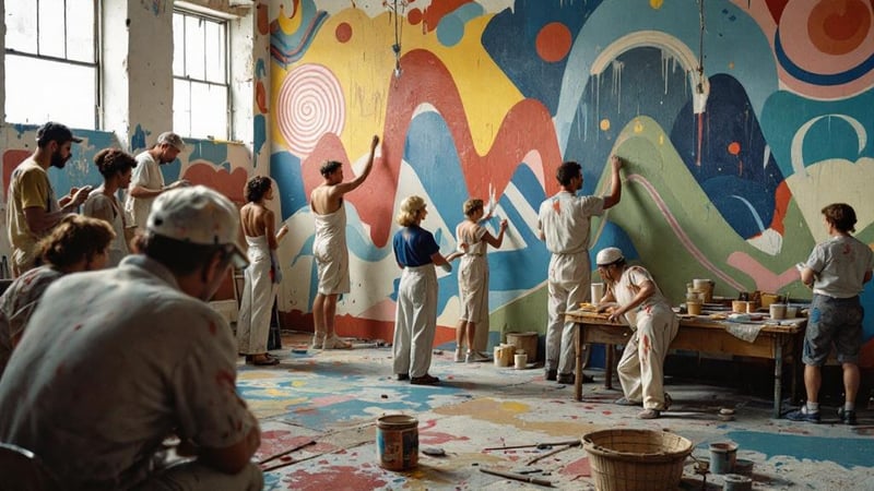 1930s WPA Community Mural Painting