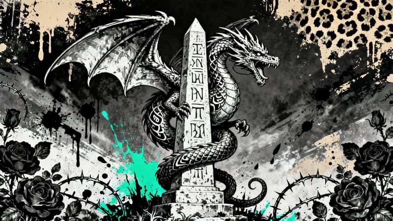 Black and White Gothic Dragon Illustration