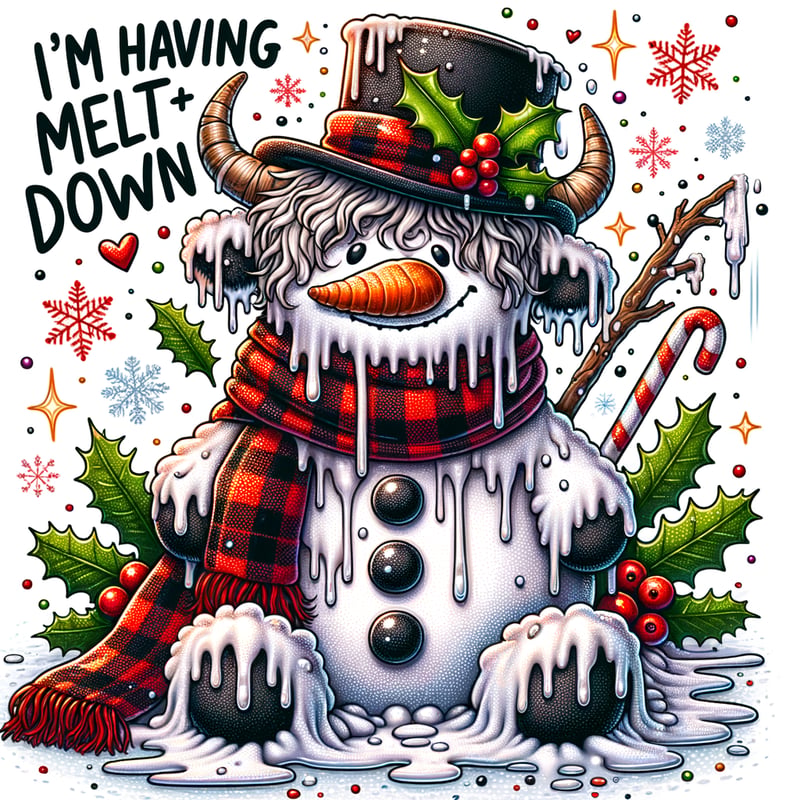 Melting Highland Cow Snowman Illustration