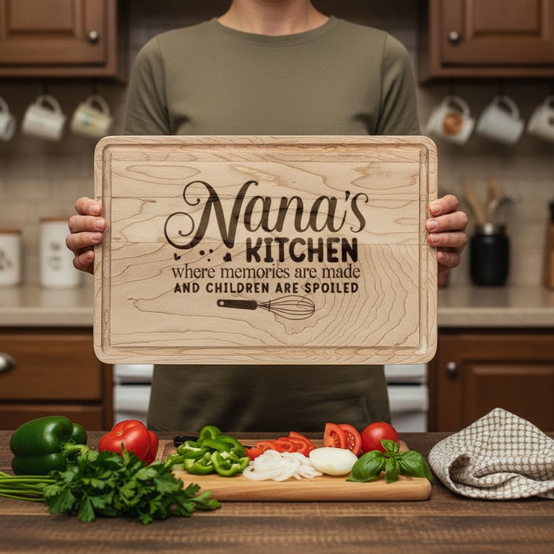 Engraved Board in Cozy Family Kitchen