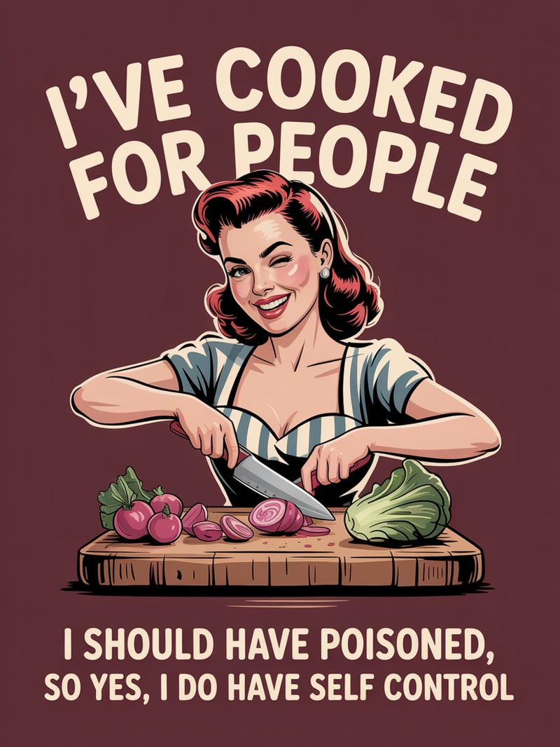 Retro Winking Woman Cooking Humor