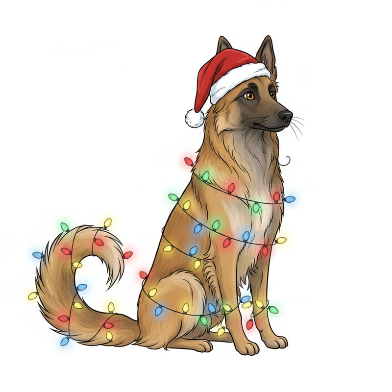 Belgian Malinois with Christmas Lights