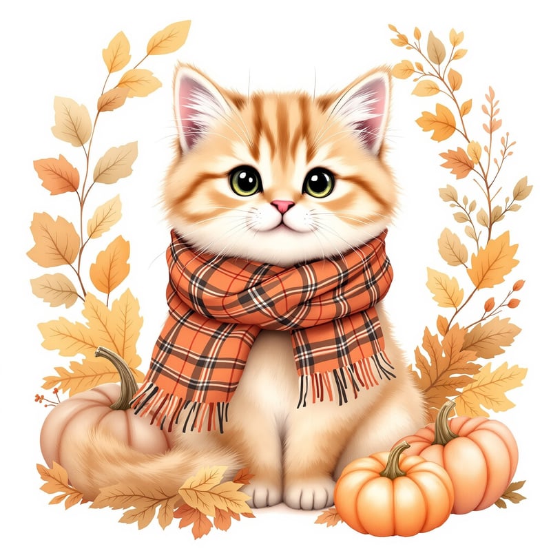 Cute Fluffy Cat Autumn Clipart