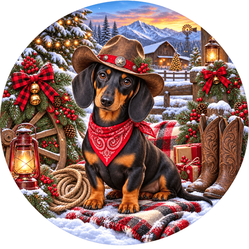 Black-and-Tan Dachshund Holiday Circle