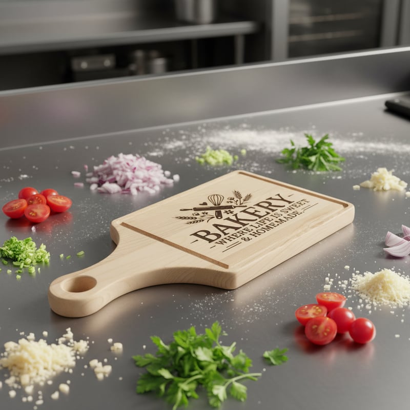 Engraved Paddle Board on Prep Table