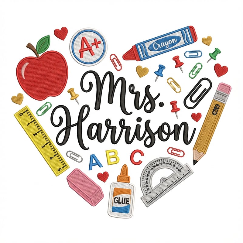 Heart-Shaped School Items Design