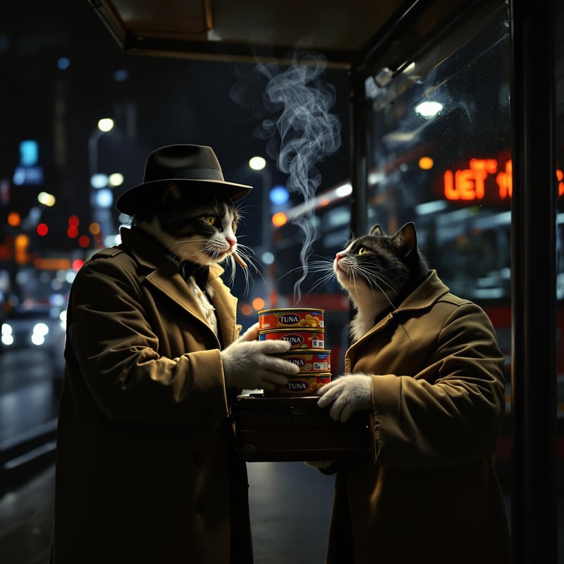 Noir Cat Swap at Bus Stop