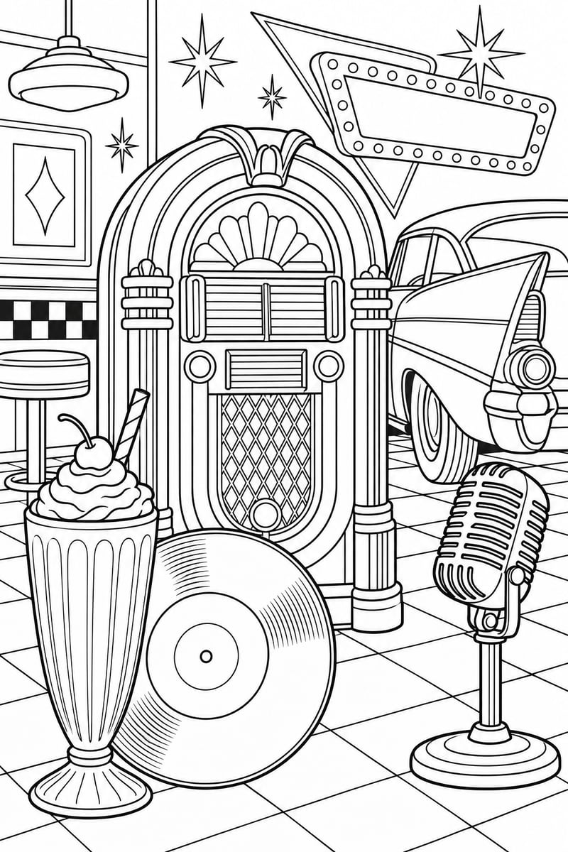 1950s Nostalgia Coloring Page