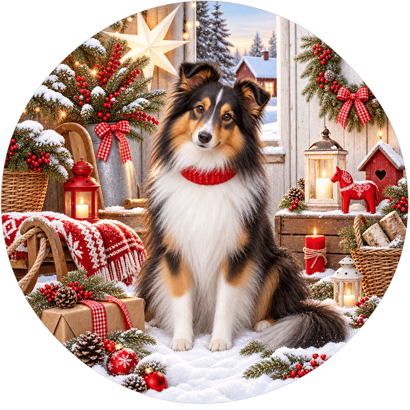 Tricolor Shetland Sheepdog Holiday Circle