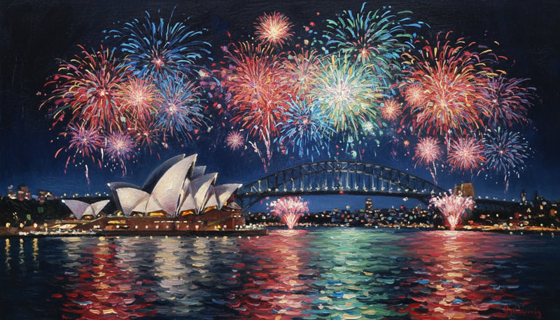 Sydney Skyline Night Oil Painting