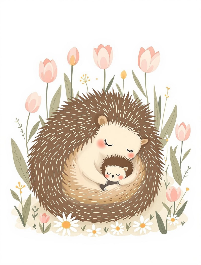 Serene Mother Hedgehog with Baby