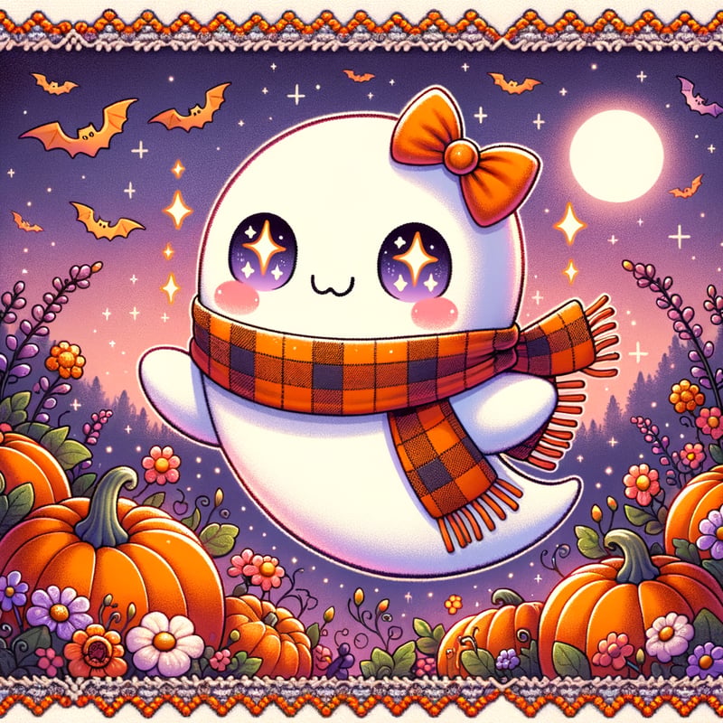 Cute Kawaii Ghost with Starry Eyes