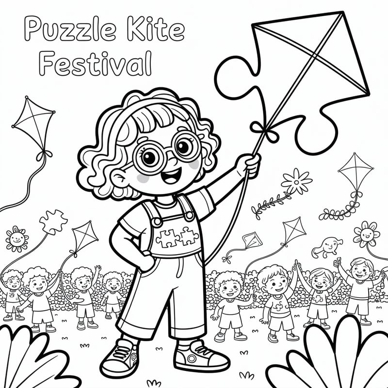 Puzzle Kite Festival Coloring Page