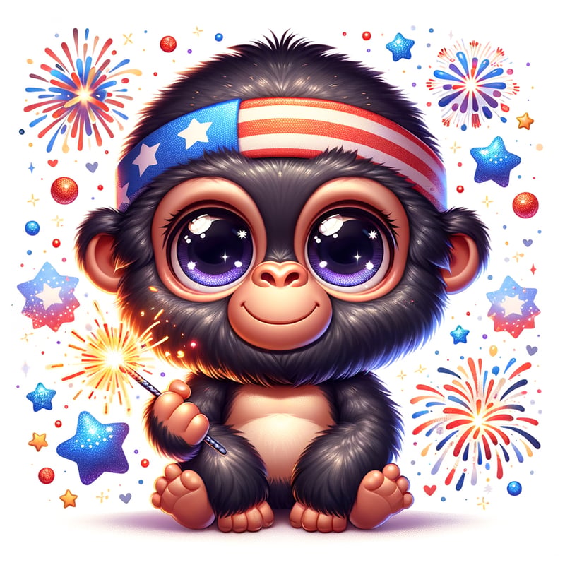 Cartoon Baby Gorilla with Sparkler