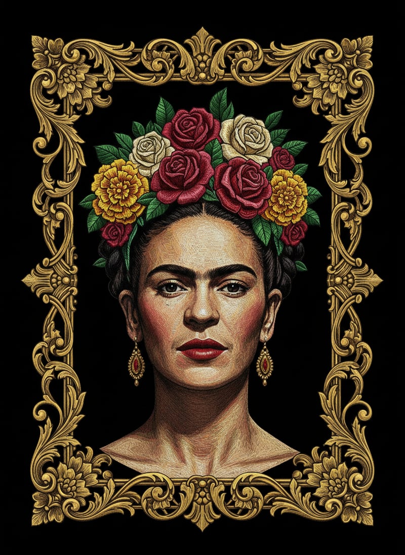 Luxury Embroidered Portrait of Frida Kahlo