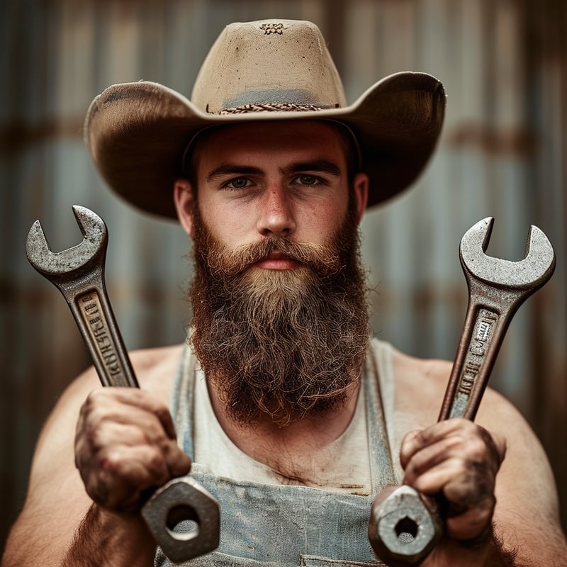 Young Man with Cowboy Hat and Spanners