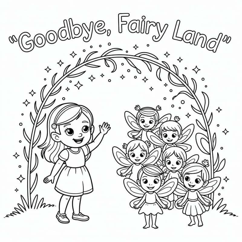 Whimsical Coloring Page: Goodbye, Fairy Land
