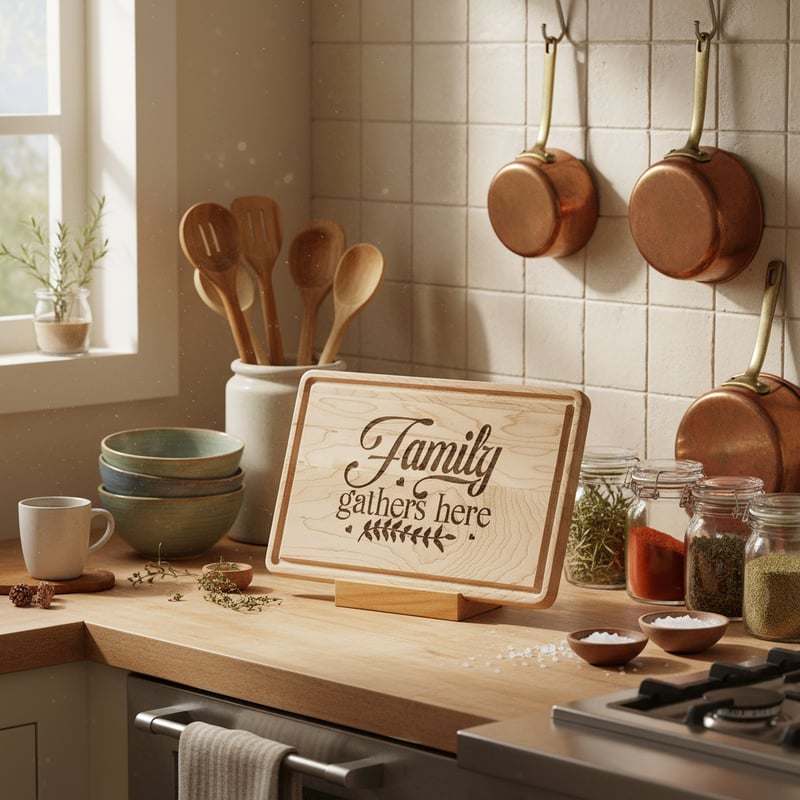 Engraved Board in Cozy Family Kitchen