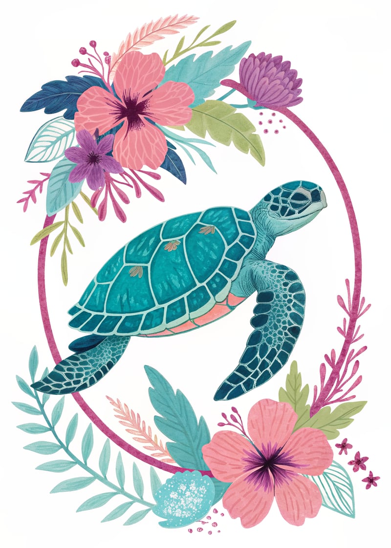 Vivid Stylized Sea Turtle Illustration