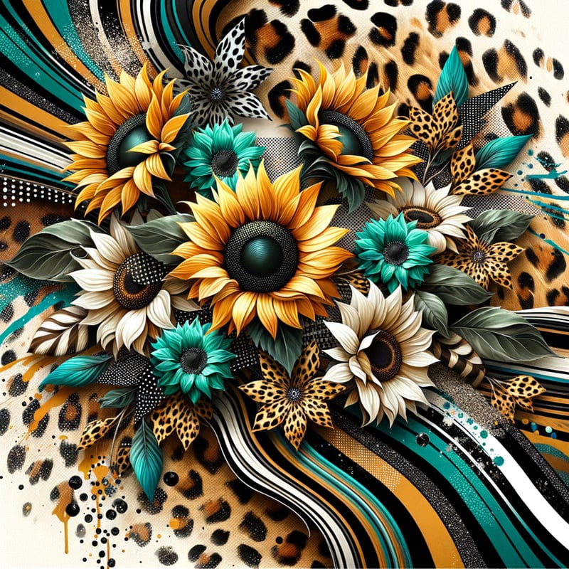 Bold Sunflowers on Leopard Print