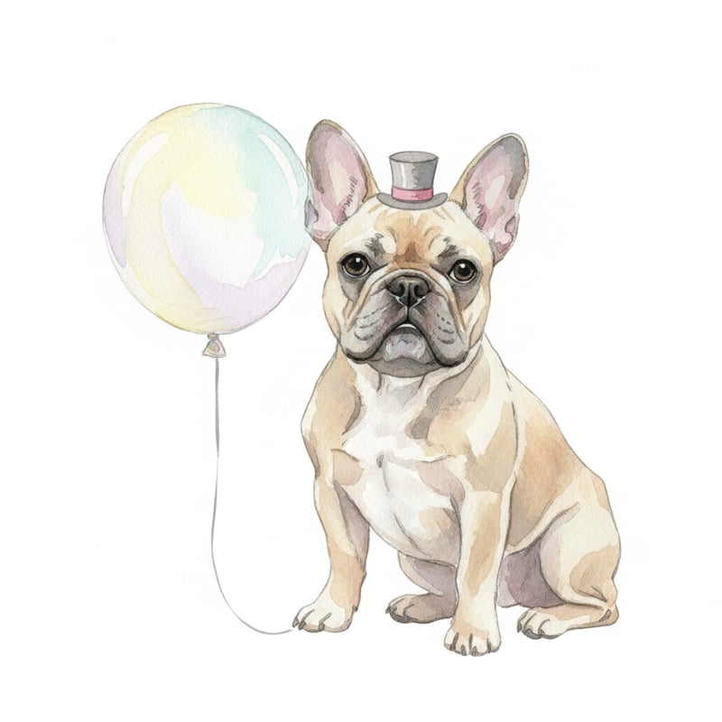 Watercolor French Bulldog with Top Hat