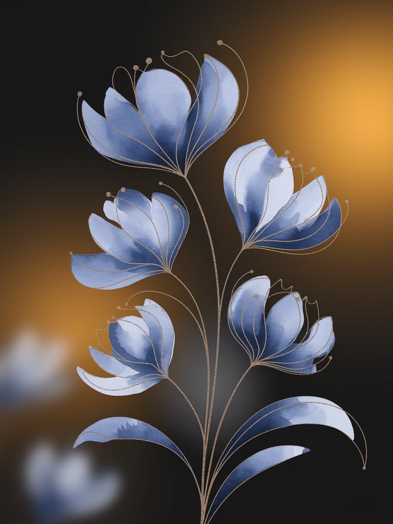 Minimalist Blue Abstract Flowers