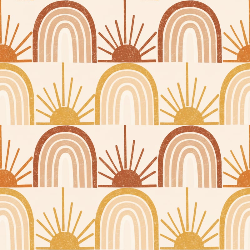 Mid-Century Sun & Rainbow Pattern