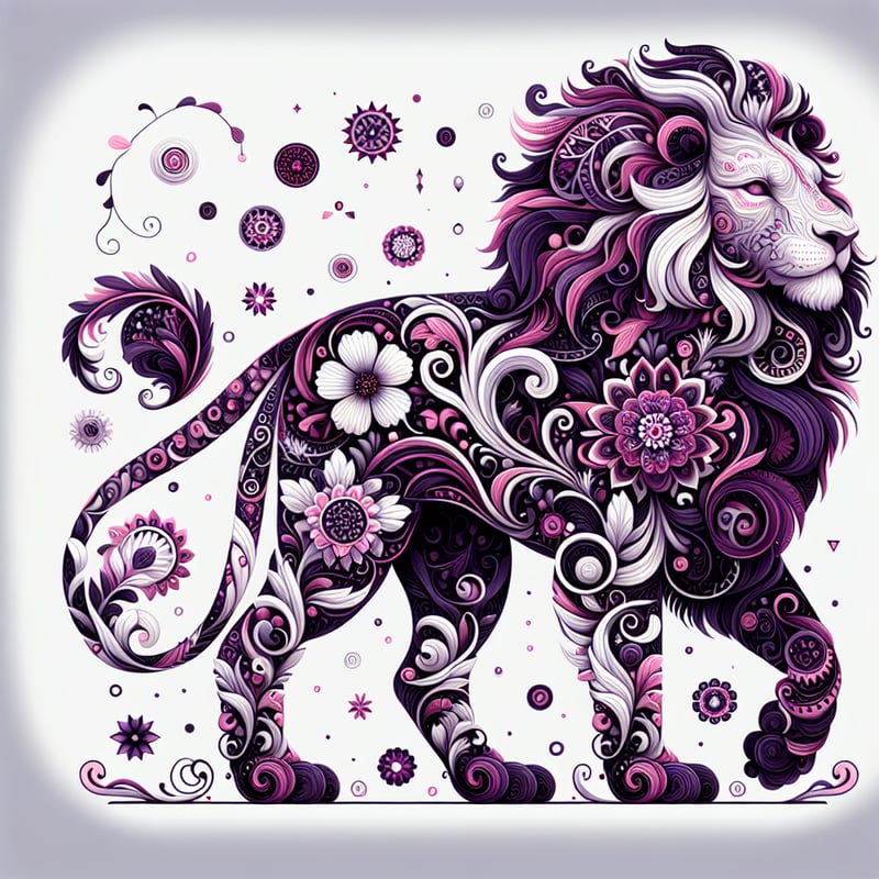 Decorative Purple Floral Lion Illustration