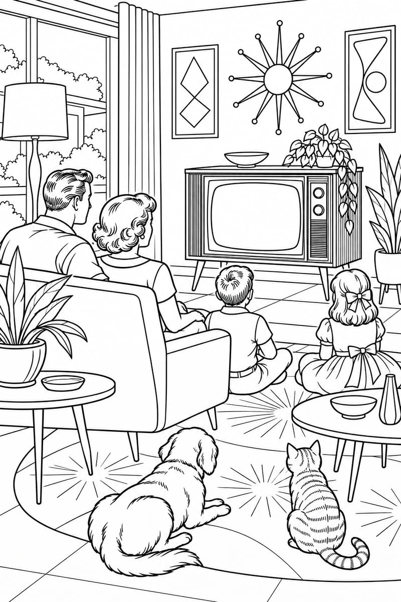 Mid-Century Modern Living Room Coloring Page