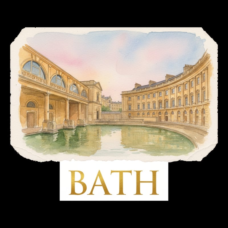 Watercolor of Bath's Roman Baths