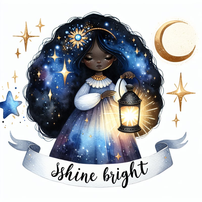 Whimsical Watercolor Woman with Lantern