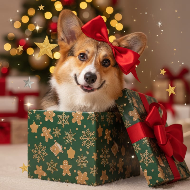 Cute Corgi in Christmas Present