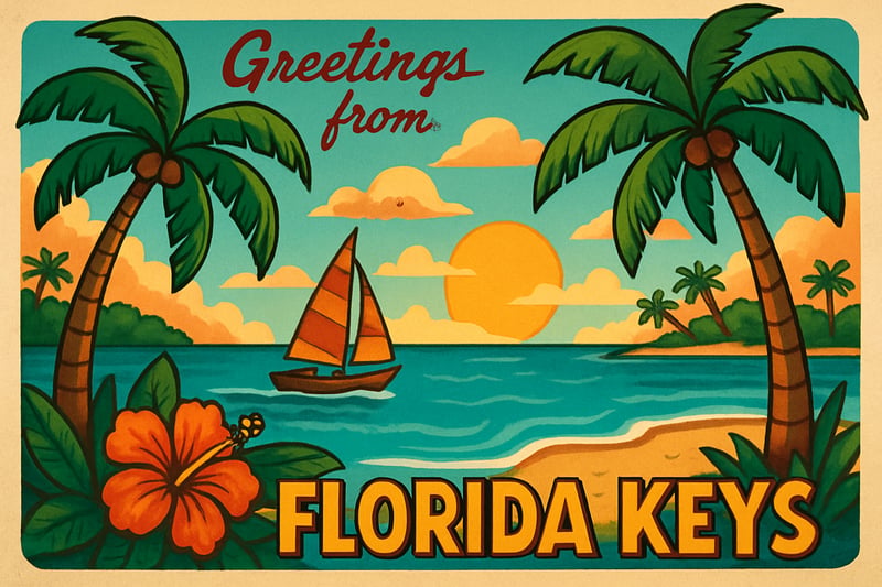 Tropical Florida Keys Cartoon Postcard