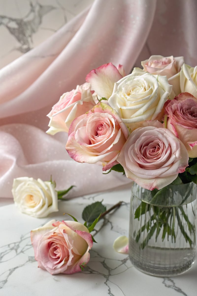 Elegant Pink and White Tea Roses