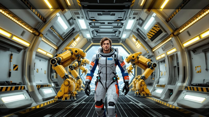 Sci-Fi Construction Worker in Starship Airlock