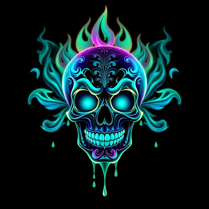 Neon Fantasy Skull Digital Art