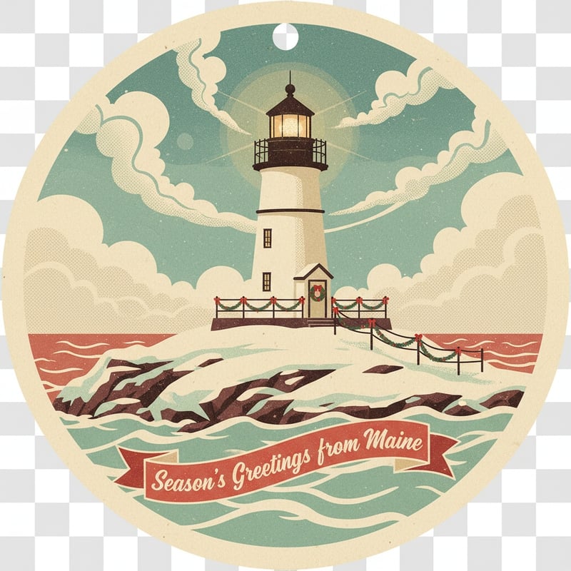 Vintage Cape Neddick Lighthouse Christmas Art