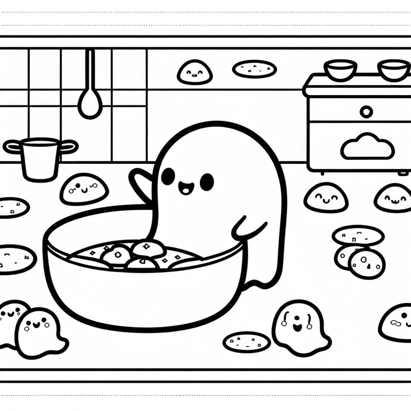 Kawaii Ghost Baking Cookies Line Art