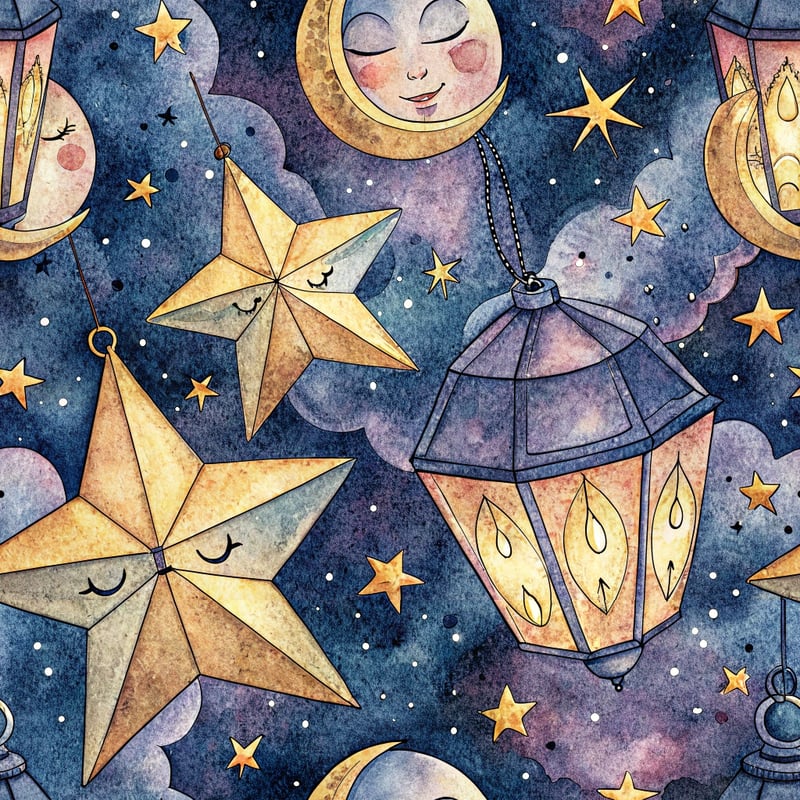 Celestial Lanterns Watercolor Illustration