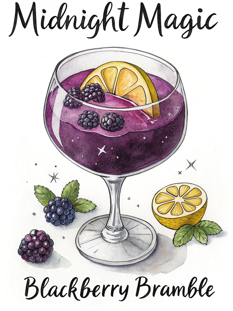 Midnight Magic Cocktail Illustration