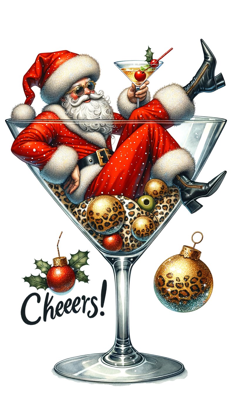 Glittery Santa in Martini Glass