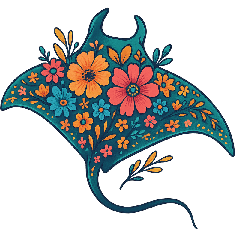 Boho Floral Manta Ray Illustration